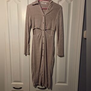 12th Tribe Taupe Long Sleeve Cutout Dress